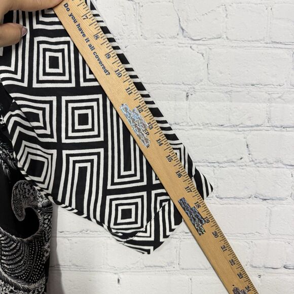 Rose + Olive Blouse Women Plus 1X Geometric Art to Wear Flowy 3/4 Sleeve Top - Picture 11 of 13